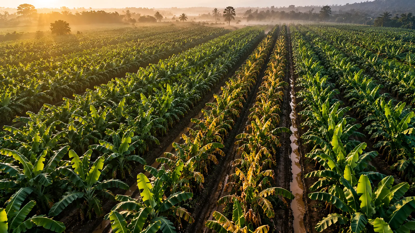 Plantation en rangs vue par drone